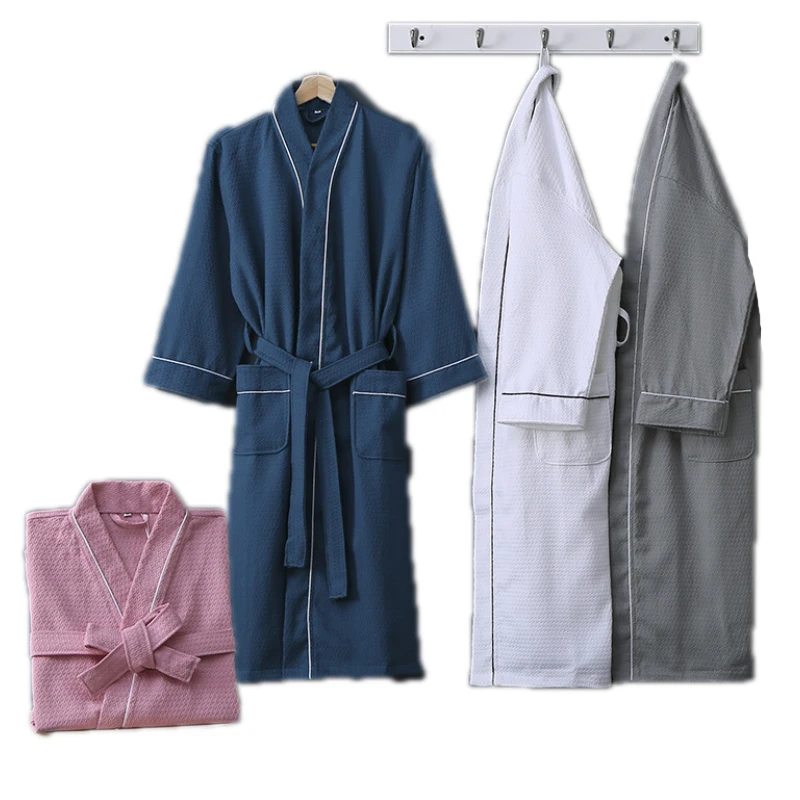 Five-star Hotel Bathrobe Men Hooded 100% Cotton Men\'s Robe Summer Thin Couples Bride Wedding Men Bath Robe Male Dressing Gowns