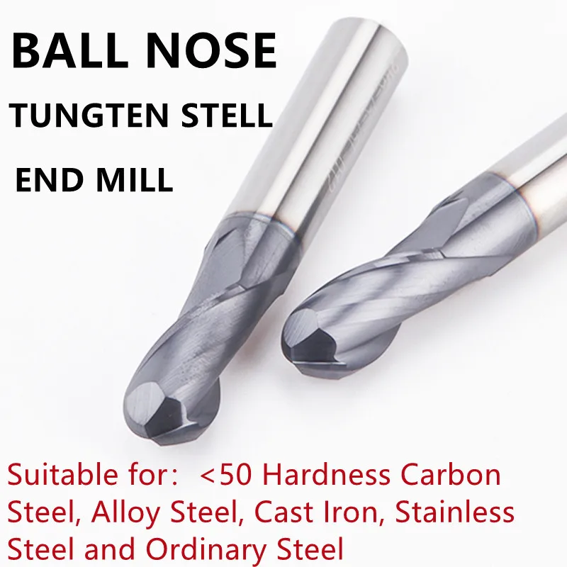 

2 Flutes Ball Nose End Mill Tungsten Carbide Cutter CNC Router Bit HRC50 Milling Tool Drill Cutting Tools R0.5 1mm 2mm 3mm