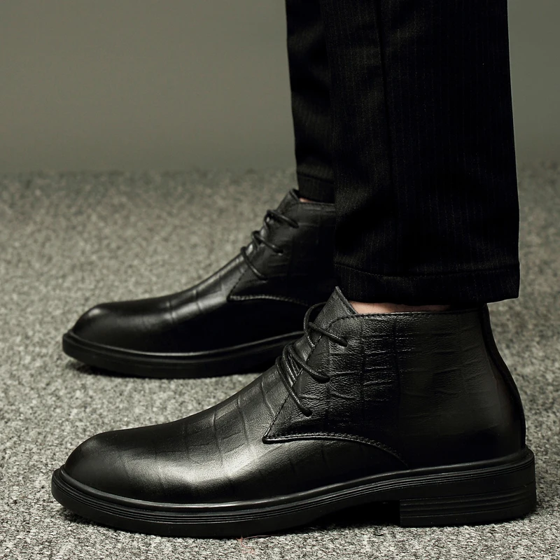 MEN GENUINE LEATHER SHOES CAP TOE LACE UP POINTED TOE OFFICE WEDDING FORMAL DRESS BLACK SHOES OXFORD BOOTS