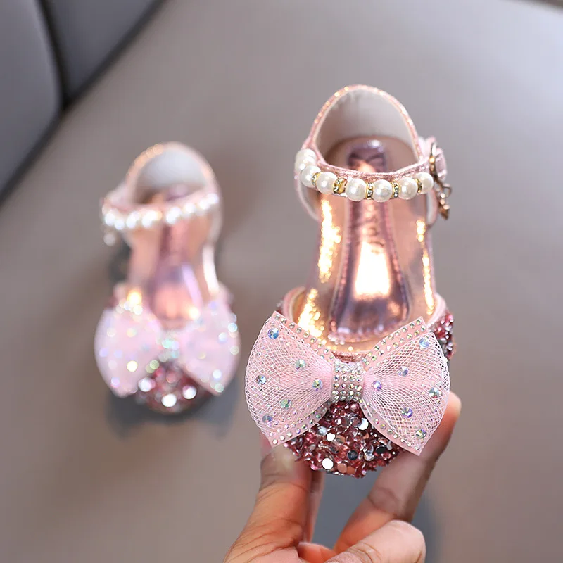 Summer Girls Sequin Sandals Kids Bow Shoes Cute Princess Sandals Spring New Children Party Dance Single Shoes G509