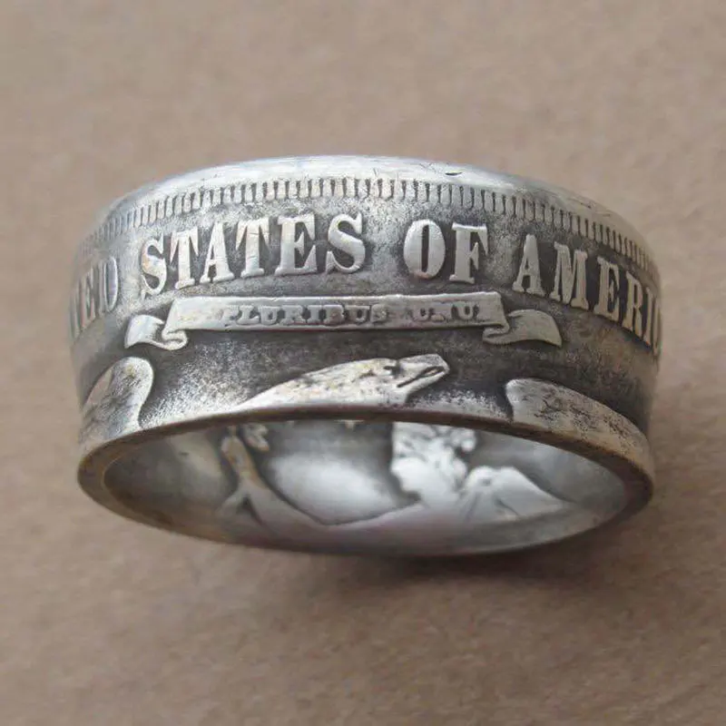 Retro Silver Dollar Rings American Morgan Coin Ring Silvering Olive Branch Vintage Ring TRADE DOLLAR Rock Finger Jewelry Gift