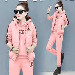 Autumn and winter new Fashion women suit women's tracksuits casual set with a hood fleece sweatshirt three pieces set