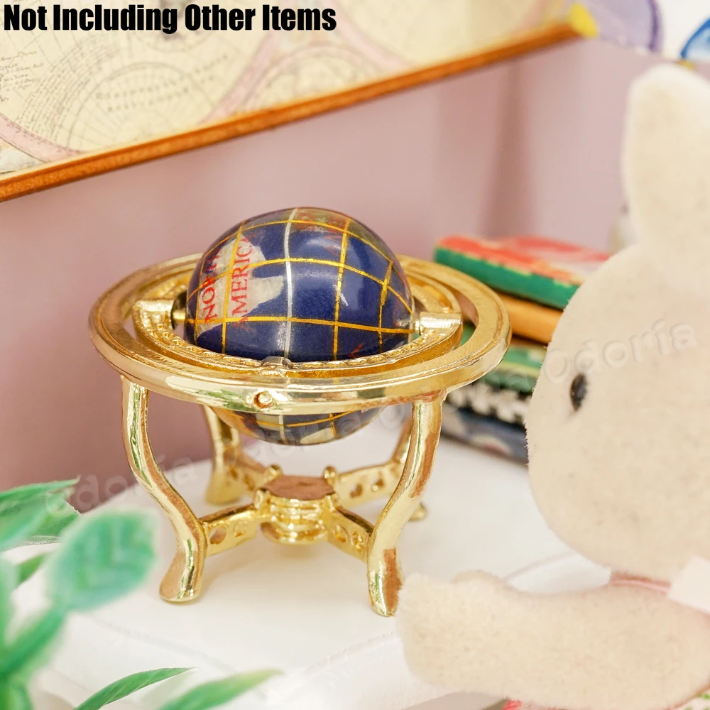 Odoria 1:12 Miniature Turnable Rolling Globe & Golden Stand Ornament Living Room Bedroom Dollhouse Accessories Doll House Decor