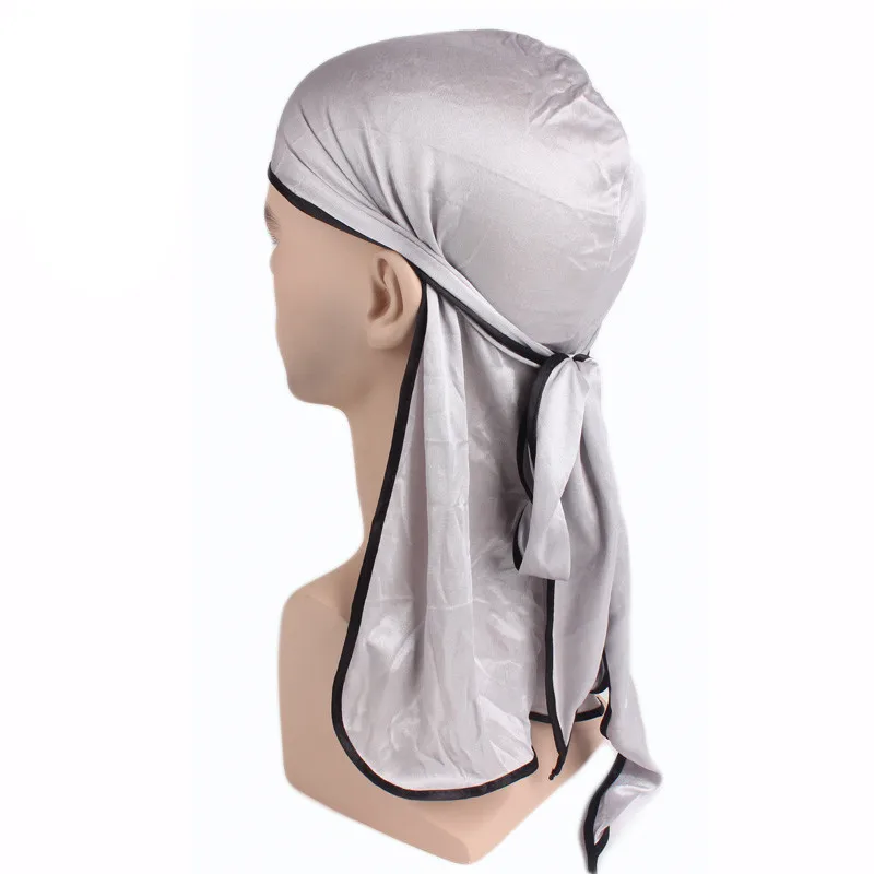 New Unisex Silky Satin Long Tail Durag do rag Wig Pirate Breathable Bandana Turban Hat Headband Hair Accessories