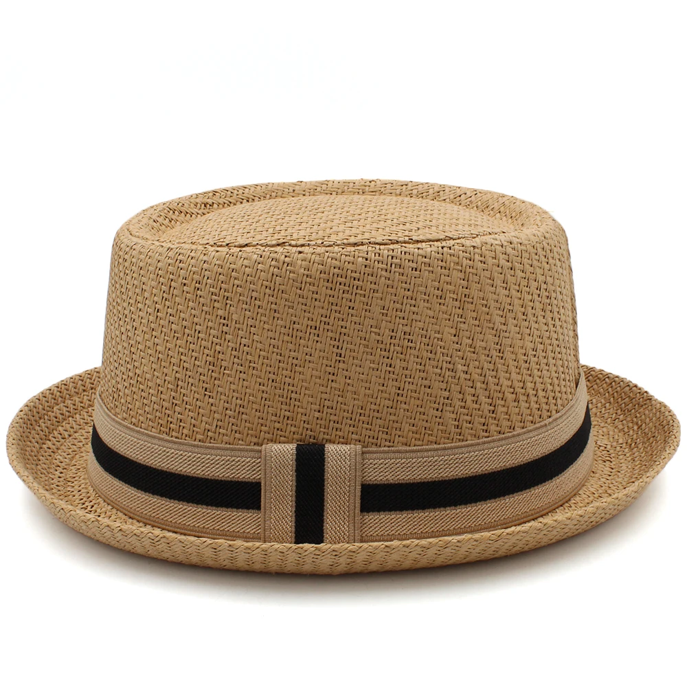 Men Women Classical Straw Pork Pie Hats Fedora Sunhats Trilby Caps Summer Boater Street Outdoor Travel Party Size US 7 1/4 UK L