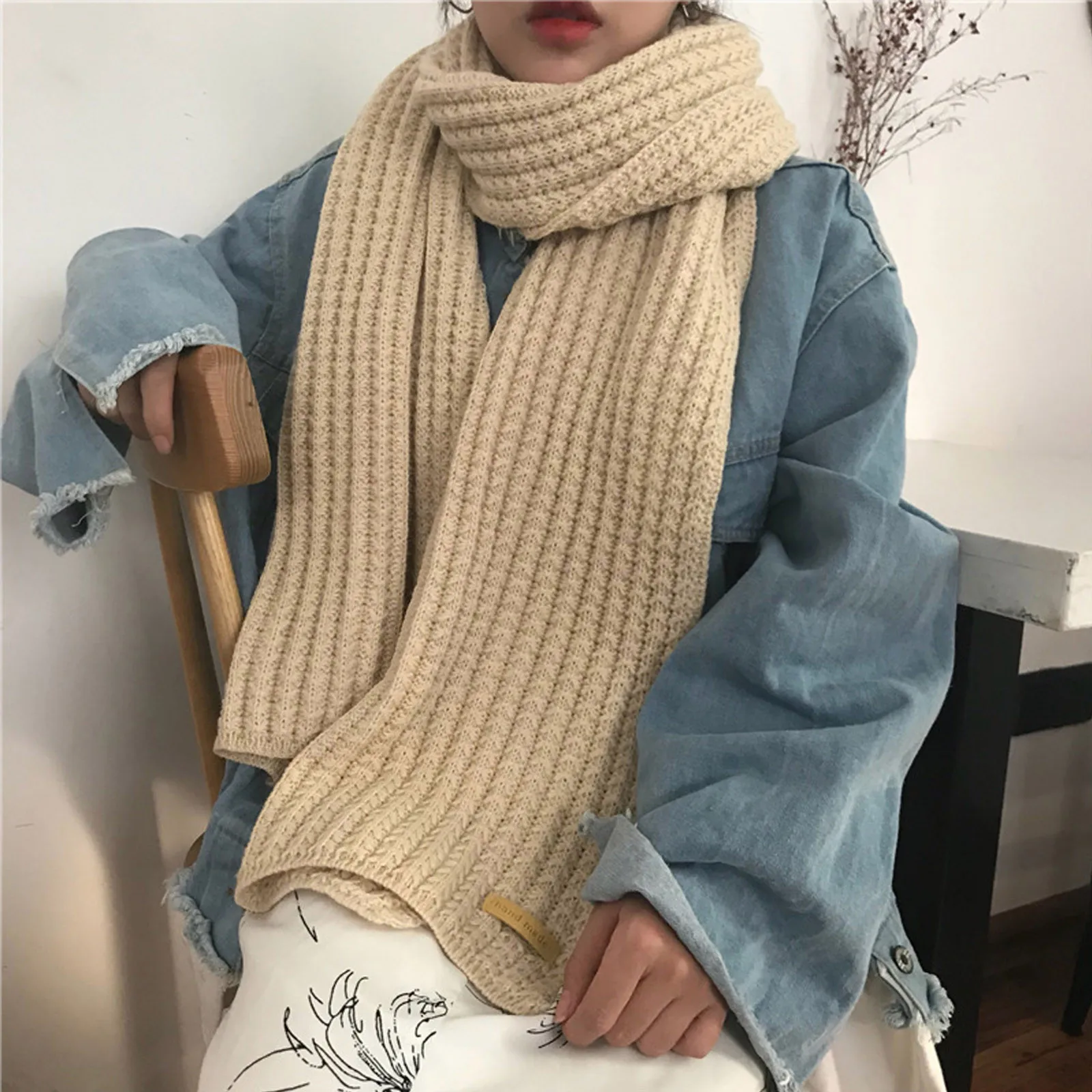 Fashion Winter Warm Scarf Ladies Knitted Scarf Winter Fashion Double Knitted Soft Woolen Thickening Warm Длинный шарф 180CM