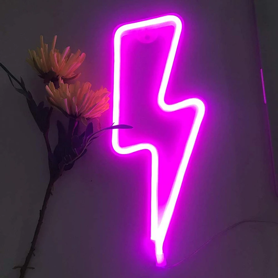 Lightning Neon Sign Lights LED Flash Shape Table Wall Lamp Nightlight Decoration Home Party Birthday USB & Battery Box Powered