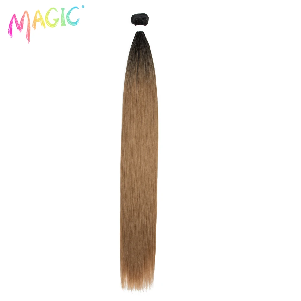 Extensiones de cabello lacio súper largo mágico, paquetes con ombre rubio, suaves, sintéticas de 24 pulgadas, para mujer 3