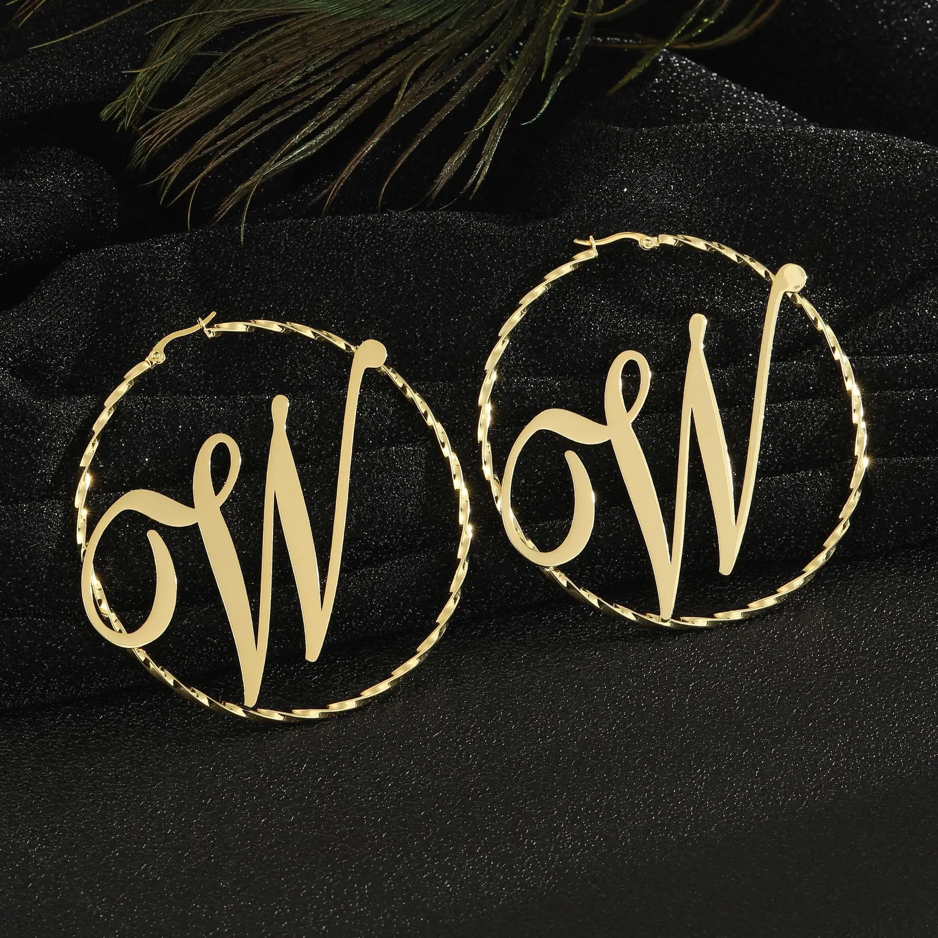 Custom Name Earrings 75mm Stainless Steel Personalized Initail Earrings Name Hoops Letter Earrings Twisted Hoop Custom Earrings