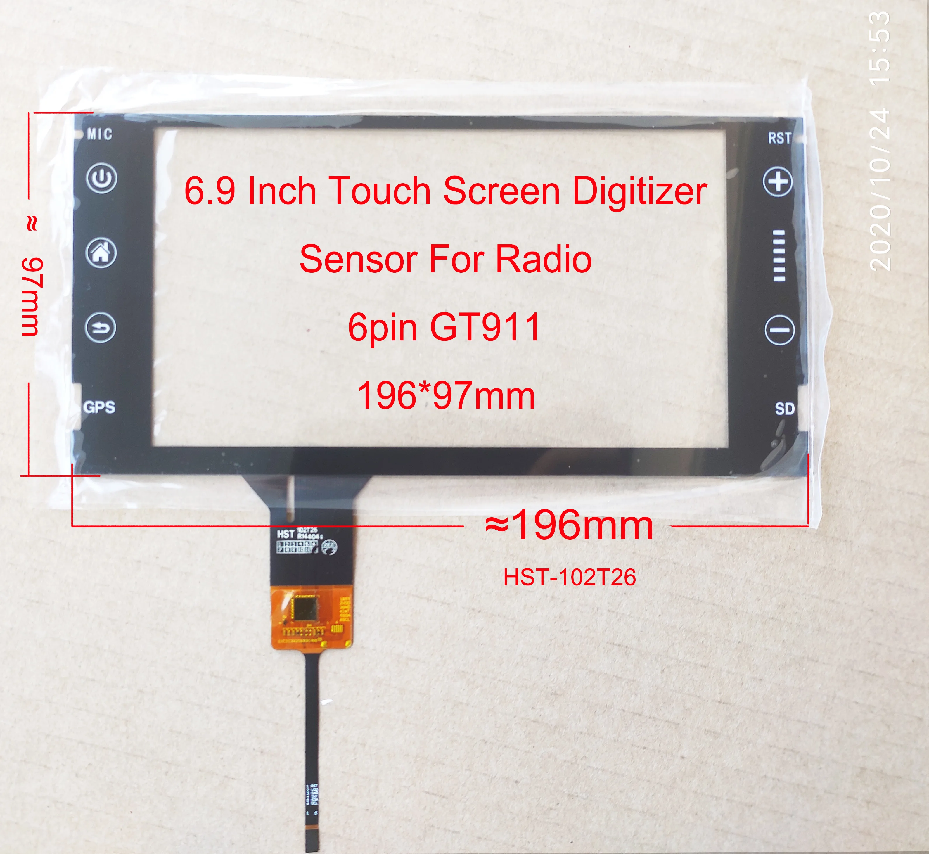 6.9 7 Inch Sensor Digitizer Touch Screen Panel Hand Writer For Carplay Radio Capacitive 6Pin GT911 HST-10T26 196*97mm