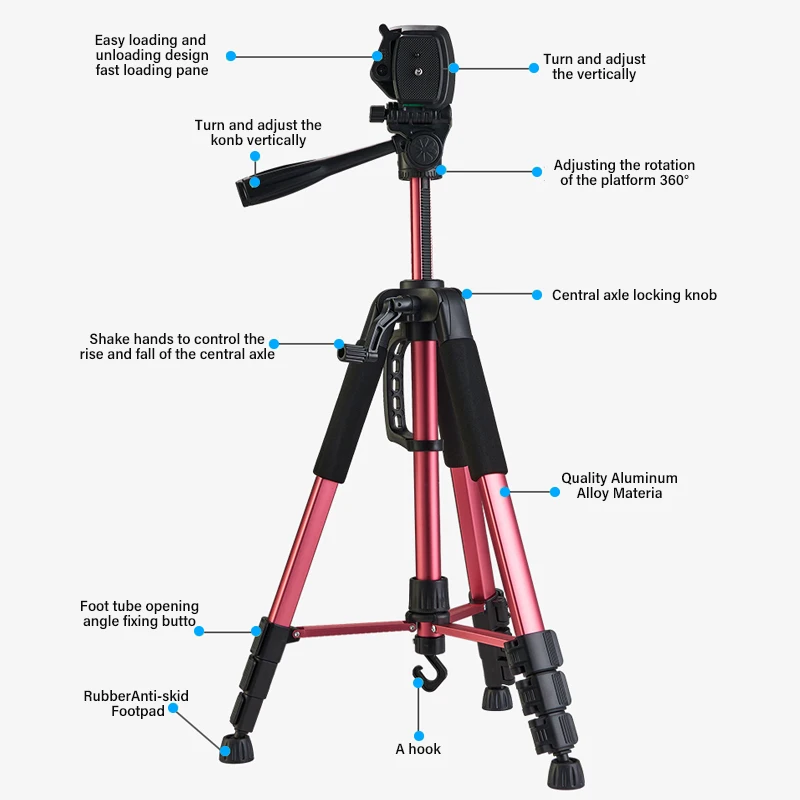 180cm Camera Tripod for Phone ​with Carry Bag Photography Mobile Phone Tripod with Bluetooth Remote for Video/DSLR/Canon