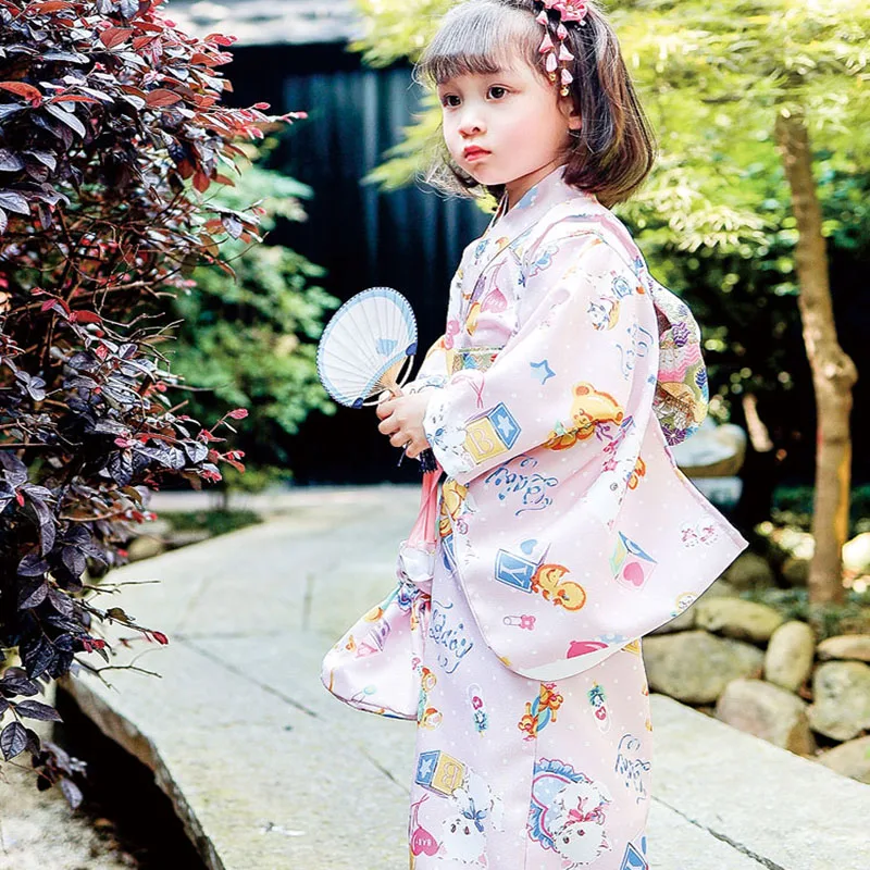 Girls\' Lovely Cartoon Traditional Japanese Yukata Children\'s Clothing Creative Japanese Kimono Suit Performance Costumes LC055