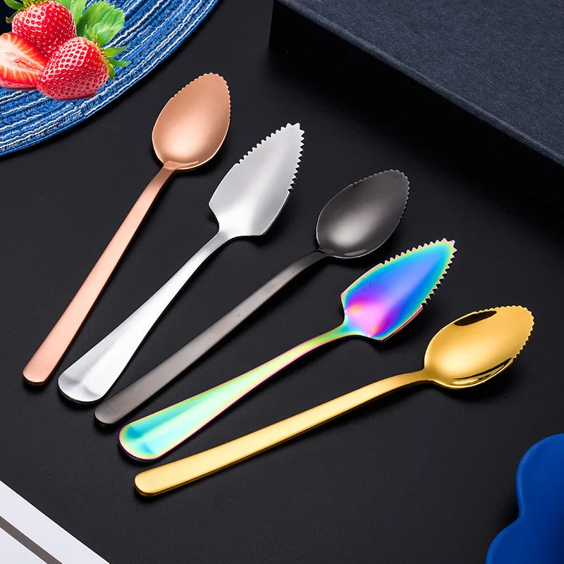 Stainless Steel Fruit Grapefruit Spoon Serrated Edge  Ice Cream Dessert Tea Coffee Stirring Spoon Kitchen Cutlery Tableware