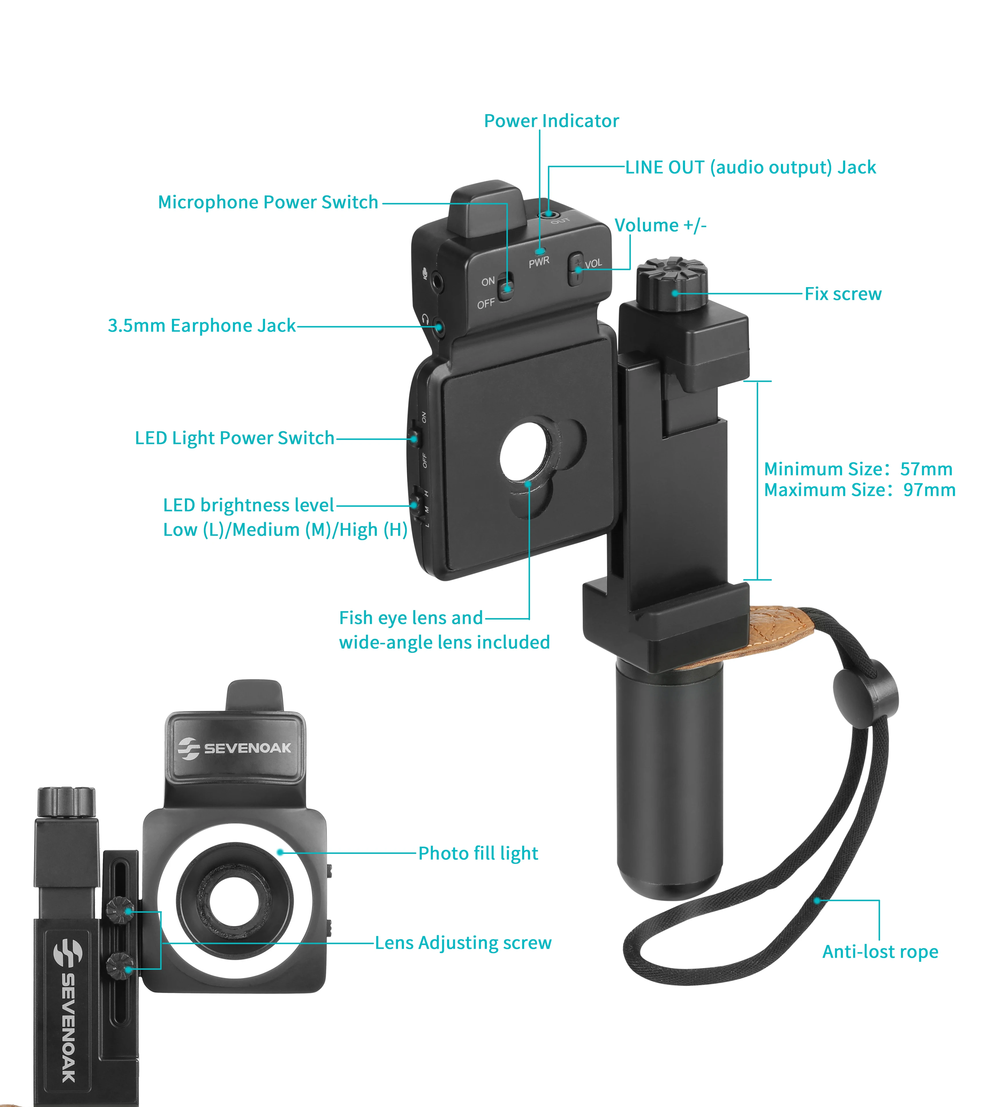 Kit Video completo per Smartphone seven SmartCine W1/W2 con sistema microfonico Wireless per l'intervista della produzione di pellicole ENG/EFP