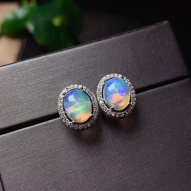 Sale Classic Natural Opal Stud Earrings 4x6mm Size Gemstone With Certificate Real 925 Silver Earrings Simple Girl Gift