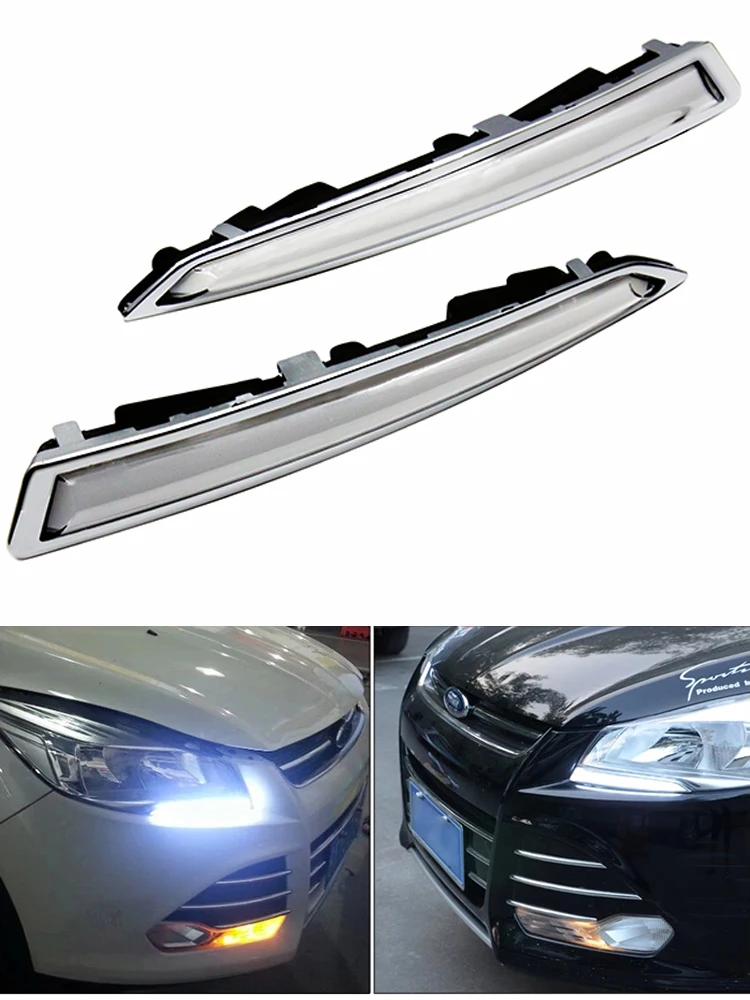 2Pcs/set 100% Waterproof LED DRL Daytime Running Lights For Ford Kuga Escape 2013-2015 With Turning Signal Lamps