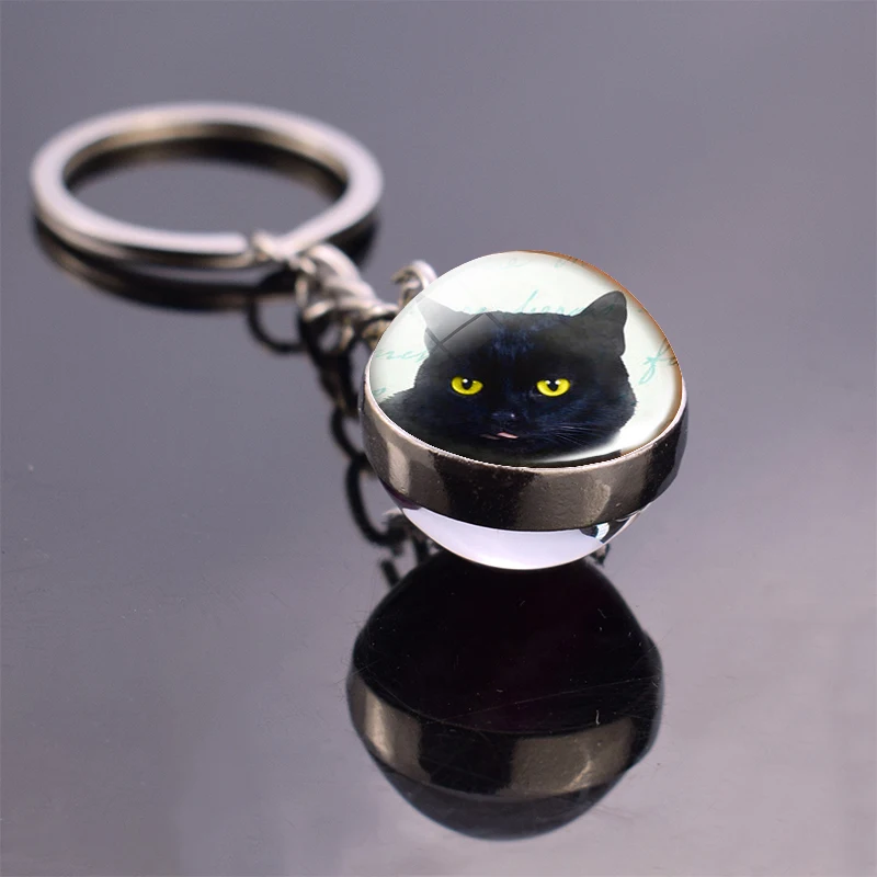 Black Cat Pumpkin Head Bat Jewelry Full Moon Double Sided Keychain Men Women Halloween Gift Fashion Accessories