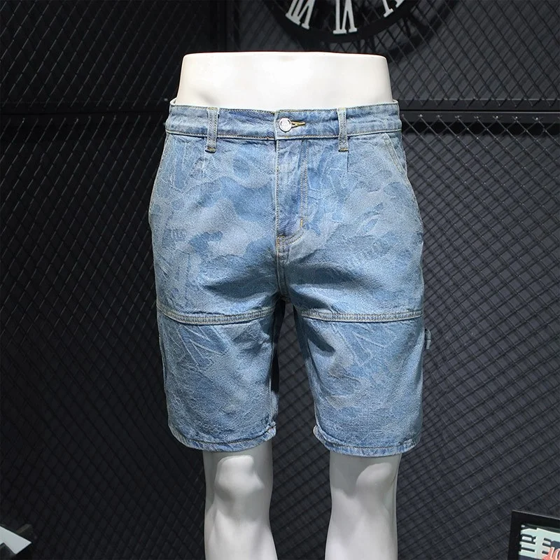 Embroidery Print Knee-Length Shorts Men Fashion Hawaii Holiday Zipper Straight Denim Shorts Summer New Work Short Jeans Male