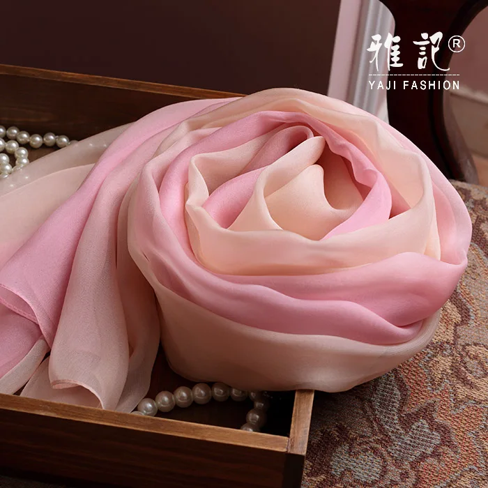 Pink Luxury Brand 2020 Natural Hangzhou   100% Real Silk Scarf Women Solid Neckerchief Scarf Silk Foulard Beach Covering