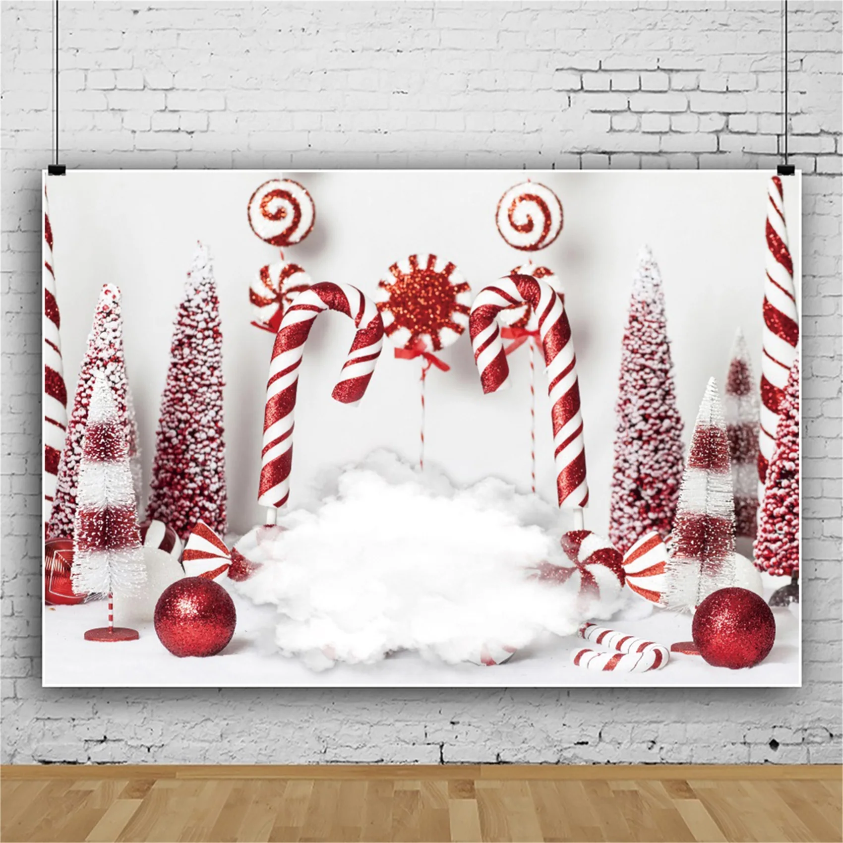 화이트 겨울 눈 메리 크리스마스 축제 트리 캔디 롤리포스 볼 파티, 신생아 포토콜 사진 배경 사진 배경