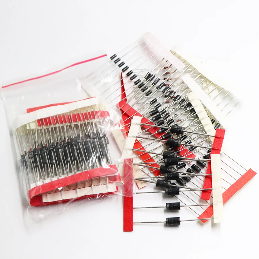 1N4148 1N4007 1N5819 1N5399 1N5408 1N5822 FR107 FR207,8 valori = 100 pezzi, pacchetto componenti elettronici, Kit assortiti diodi