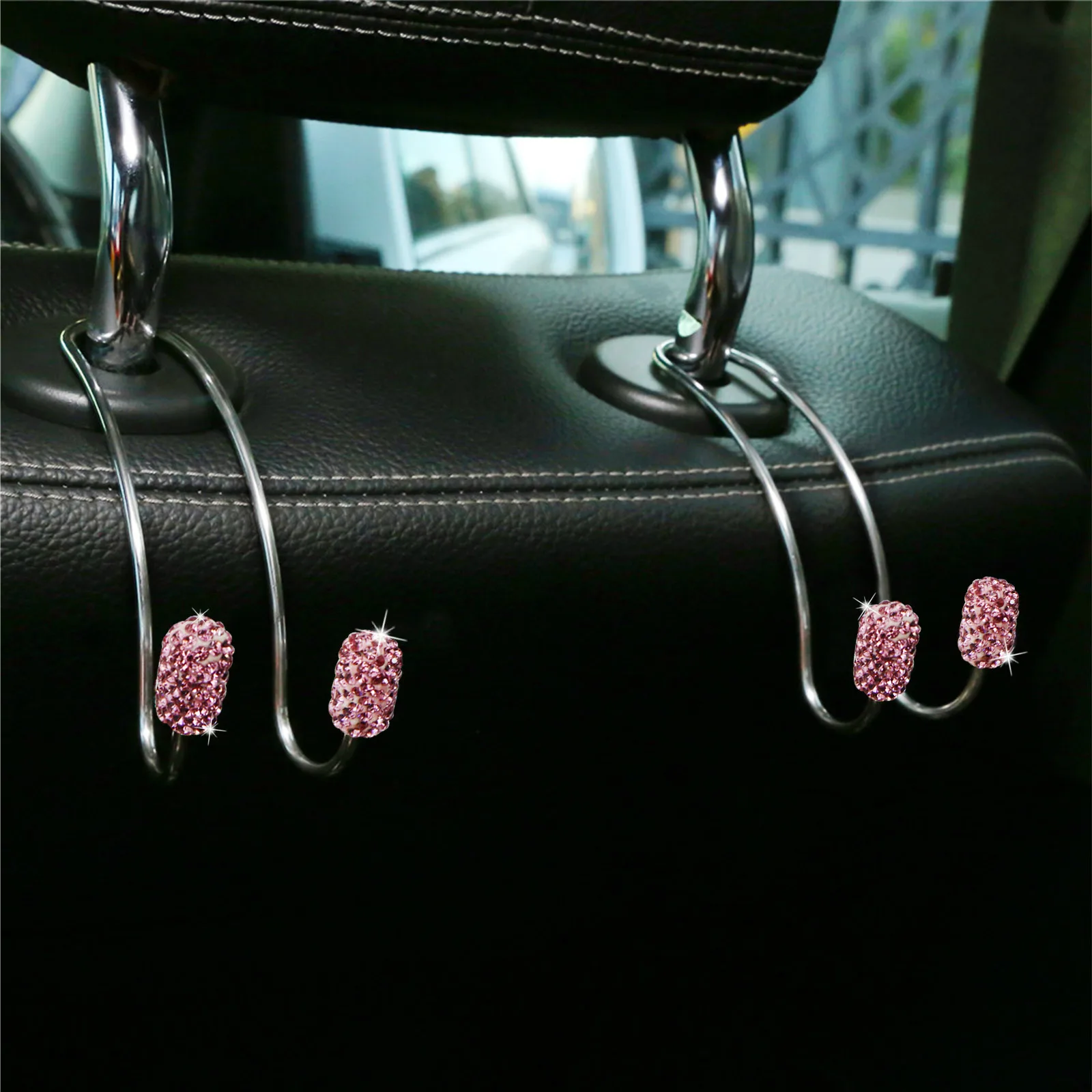 2 PCS Seat Back Organizers Bling Diamond Universal Organizer Hooks Car Headrest Bag Organizers Rack Auto Backseat Storage Hooks