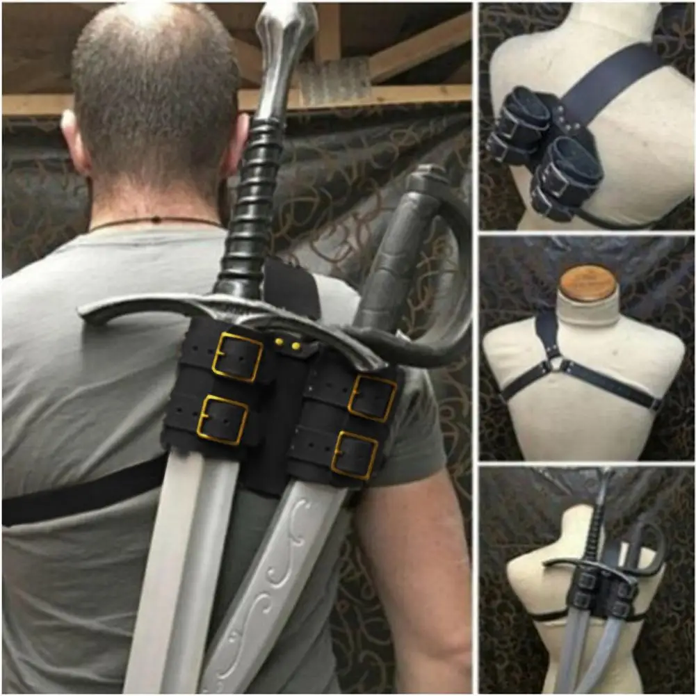 Sword Cover Outdoor Double Scabbard Strap Adjustable PU Leather Double Back Scabbard Medieval Renaissance Broad Sword Cover