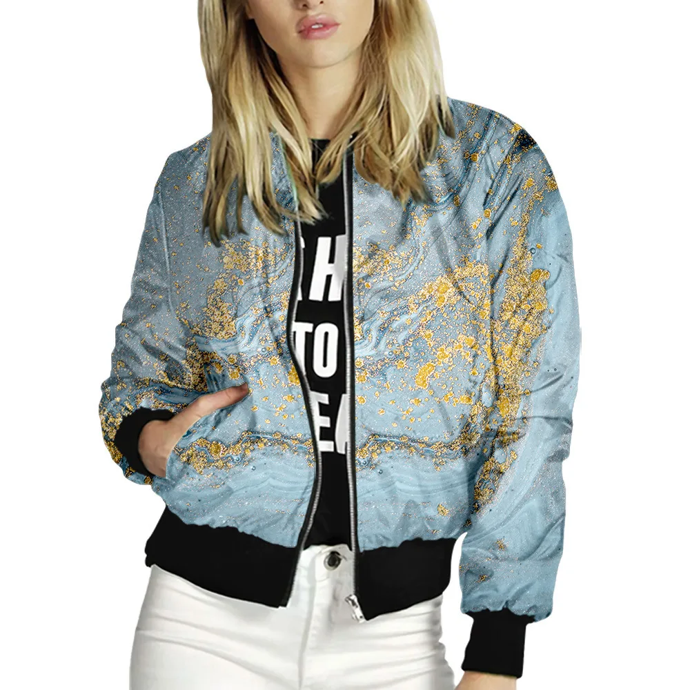 

Women Jackets 2021 Art Printed Ladies Zipper Bomber Outwear Spring Autumn Long Sleeve Short Thin Slim Casual Biker Coats Tops