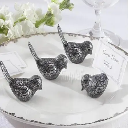 

Free Shipping Wholesale 100pcs/lot Wedding Decorations Antique Silver Antiqued Bird Place Card Holder Love Bird Name Card Holder