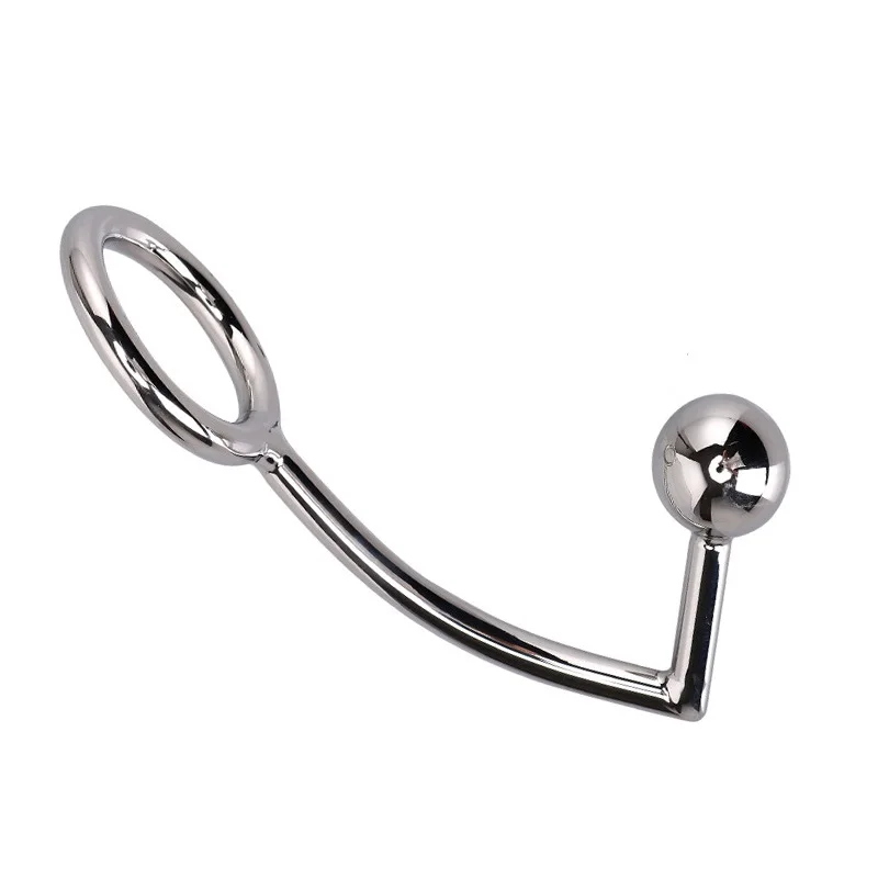 40mm 45mm 50mm for choose Anal plug Ball on Angled butt hook with penis ring fetish cock chastity Stainless Steel adult sex toys