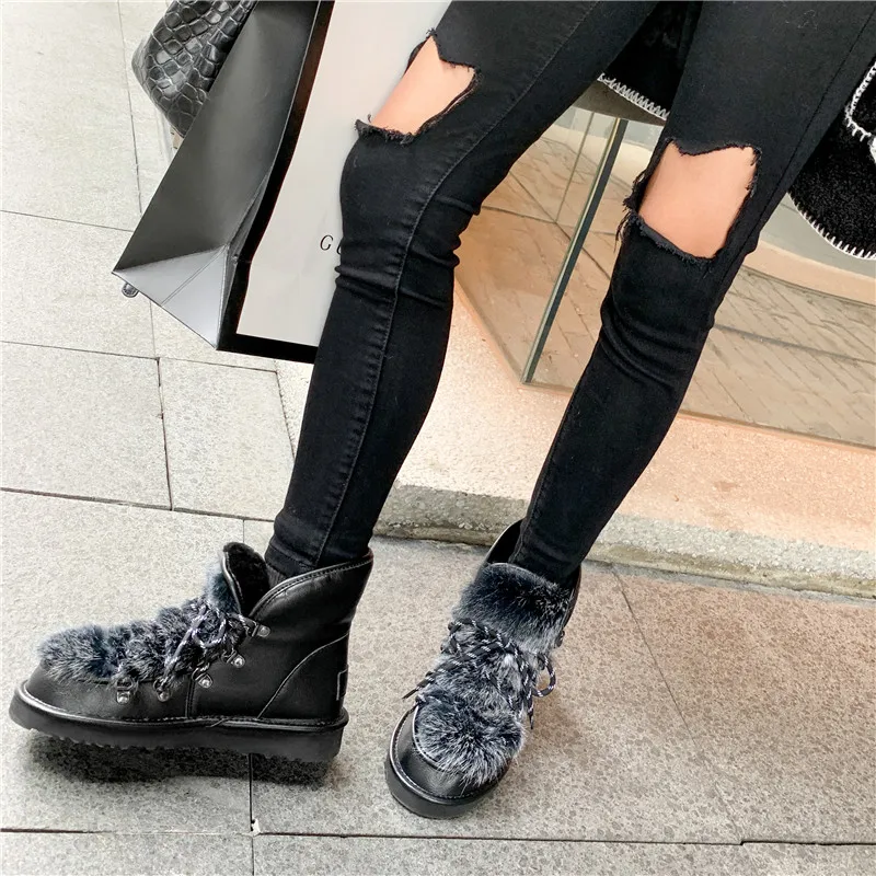 FEDONAS Winter Warm Wool Female Big Size Snow Boots Casual Office Flats Platform Boots Genuine Leather Women Sweet Ankle Boots