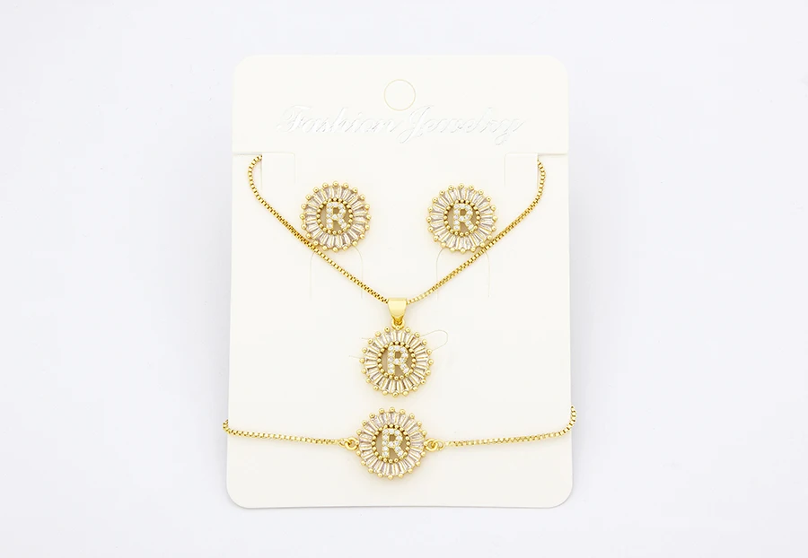 Nidin Heißer 26 Buchstaben Schmuck Sets Halskette + Ohrringe + Armband Für Frauen Initial Alphabet Charme Kupfer Zirkon Party hochzeit Geschenk – Detail 27