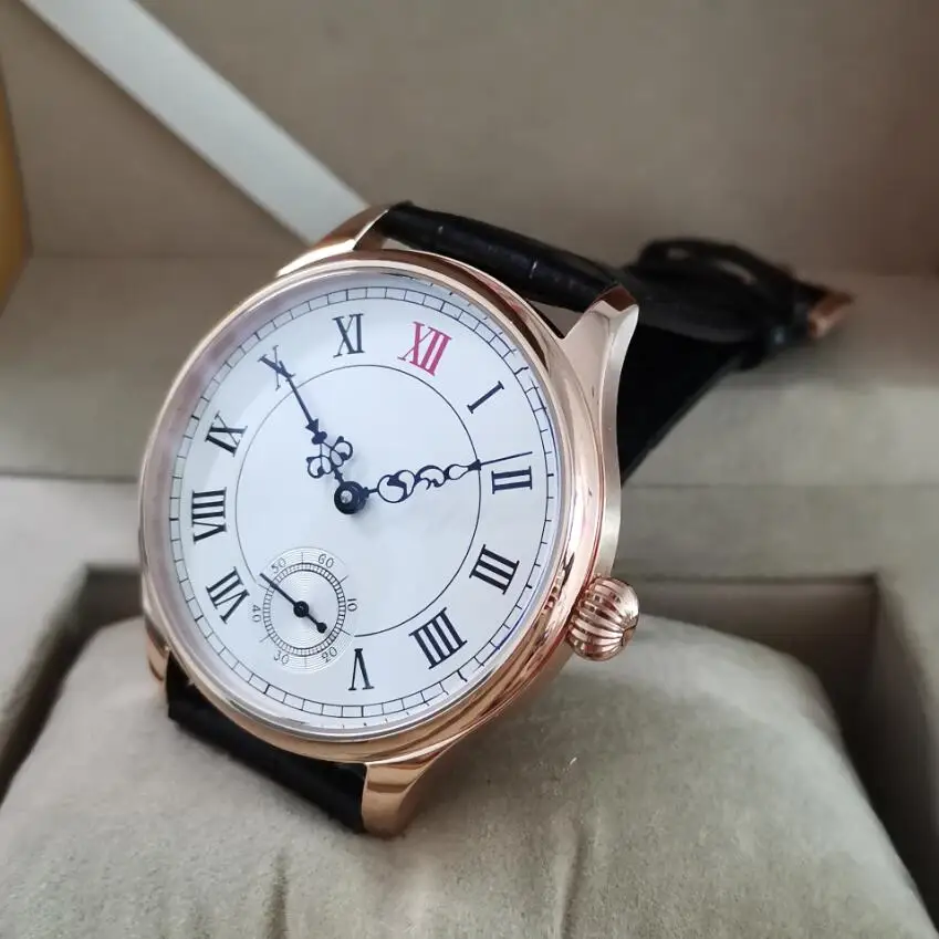 44mm Rose Gold No logo Mechanical Hand Wind Men\'s Watch White dial Mineral Glass/Sapphire Crystal Seagull st3621 movement G037