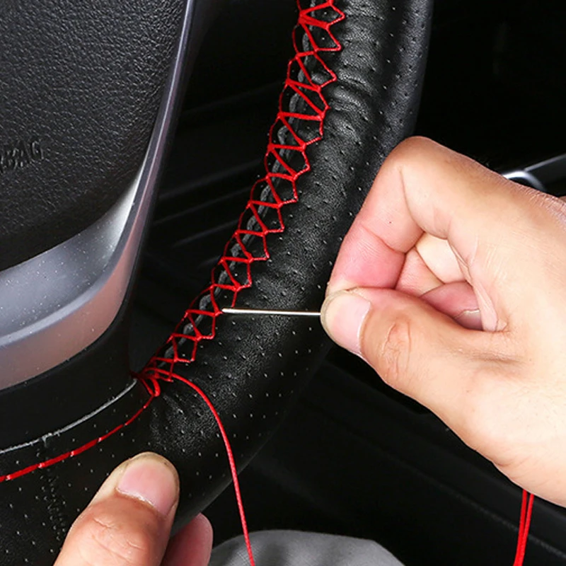 Braid On Steering Wheel Soft Auto Car Steering Wheel Cover With Needles And Thread Artificial Leather Car Styling Texture Covers