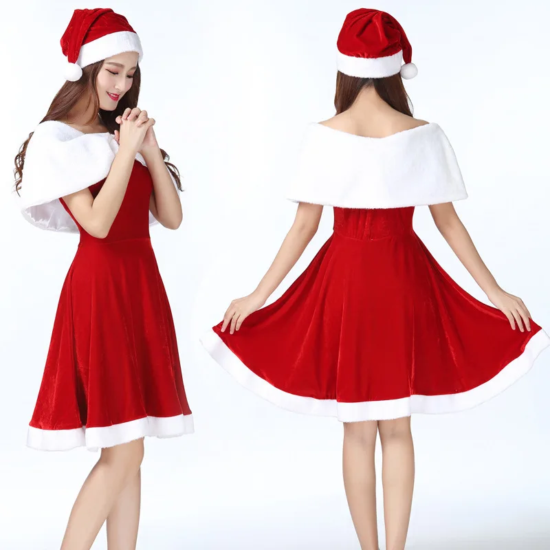 

Christmas Cute Women Santa Claus Dress Red Female Autumn Winter Party Costumes Xmas Sexy Santa Claus Wraps Dress