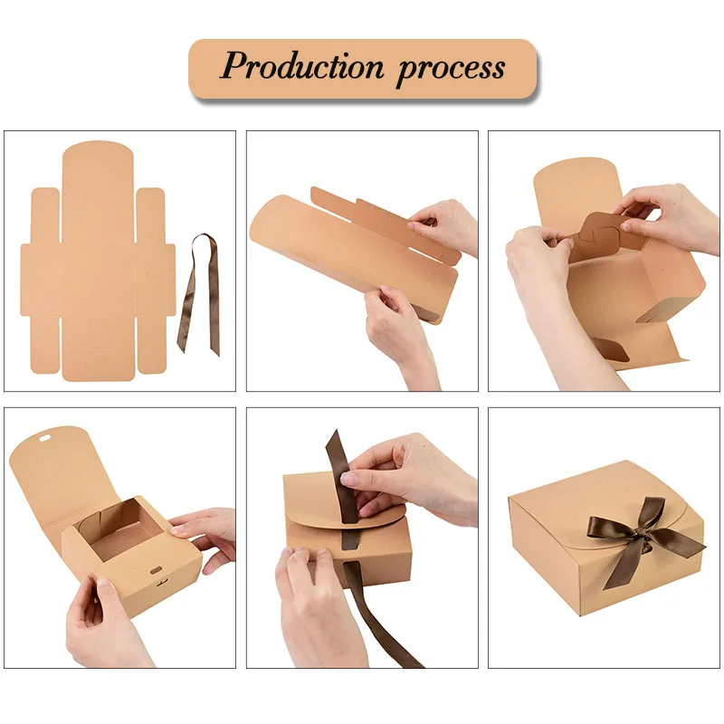 Small Large Size Kraft Paper Boxes with Ribbon White Black Paper Bags for Candy Sweet Packaging Supplies Event Party Gift Box