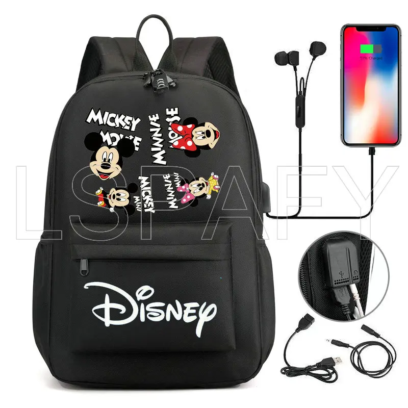 Disney Usb Charging Backpack Mickey Mouse Schoolbag Back To School Bookbag Teenager School Bags for Boys Girls Mochila