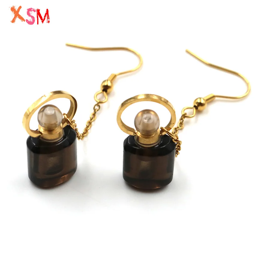 XSM Natural Smoky Quartzs Perfume Bottle Drop Earrings Essential Oil Diffuser Aromatherapy Dangle Hook Earring Charms Jewelry