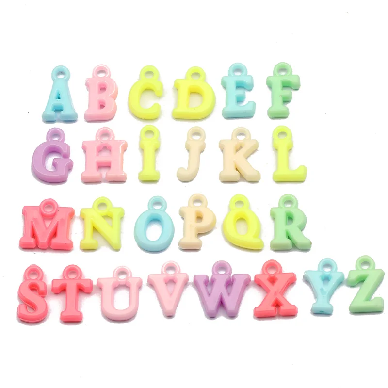 

50/100/200Pcs 14mm Candy Color Plastic Mixed Letter Charms for Jewelry Making Charms DIY Bracelet Earrings Pendant Accessories