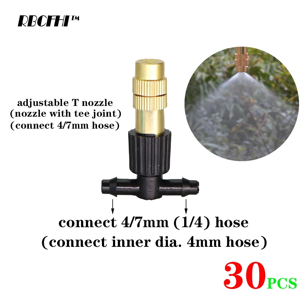 RBCFHI 30/50/100/200PCS Garden Irrigate Adjustable Brass Nozzle 1/4'' Barb Tee Connect Watering Irrigation