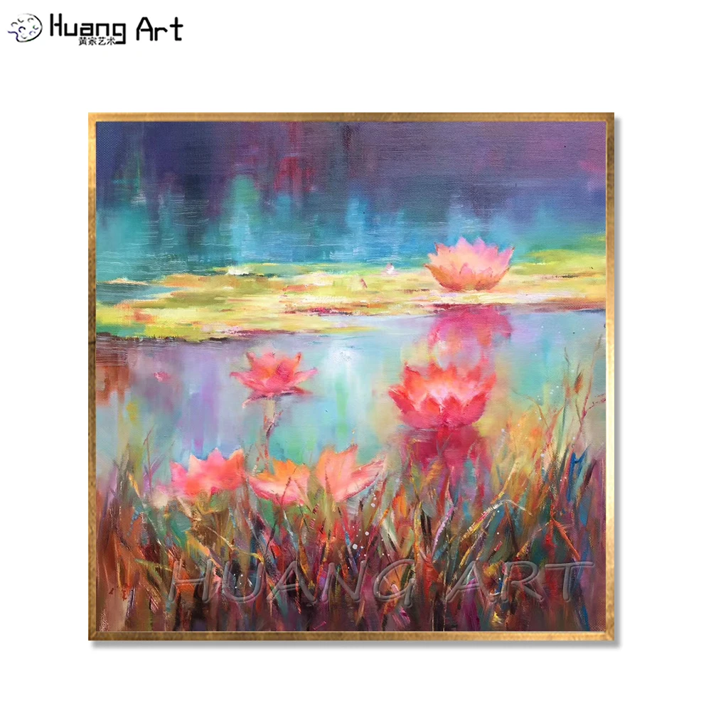 

Handmade Colorful Flower Oil Painting Wall Art Water Lily Flower Picture for Decor Art Painting for Room Decor Lotus Painting