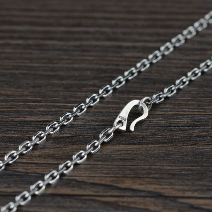 Pure Silver 3mm Thick Retro Hook Lock O Link Chain Necklace S925 Sterling Silver Necklace Sweater Chain Jewelry Man Woman