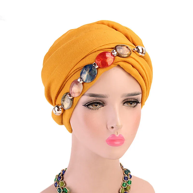 Turban Cap Agate Diamond Jewelry Necklace Scarf Bali Yarn Wrapped Head Hat Jewelry Scarves Headscarf Headwrap For Women Muslim