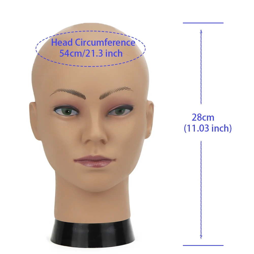 여성 대머리 마네킹 훈련 머리 22 인치, 미용학 연습 마네킹 머리 스타일링 가발 만들기