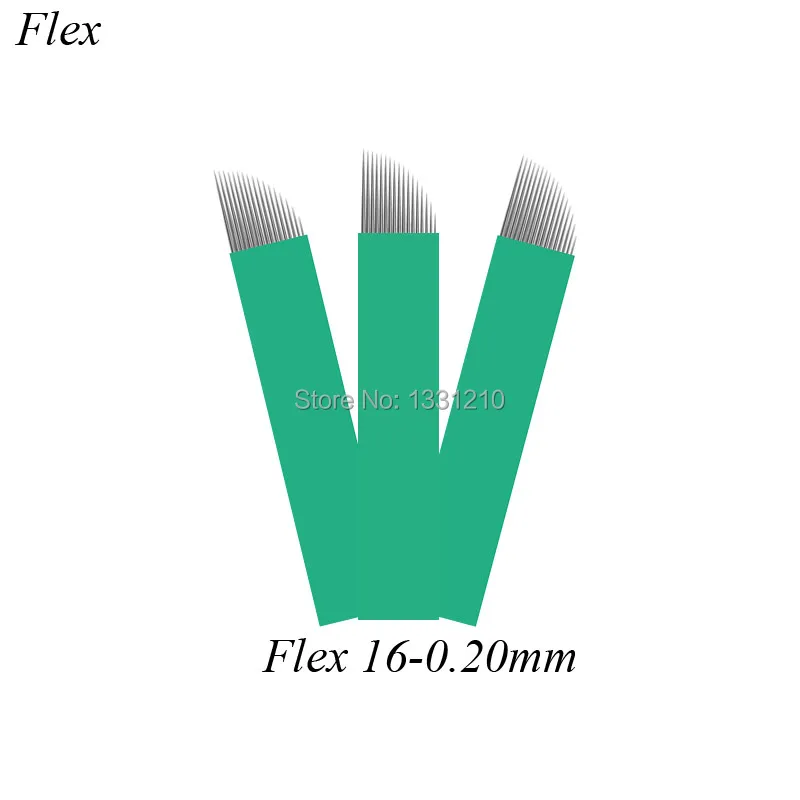 0.20mm  200Pcs Manual Microblading 16 Pins Green Microblading Needle Blades Lamina Agulha Sobrancelha Tebori Microblade