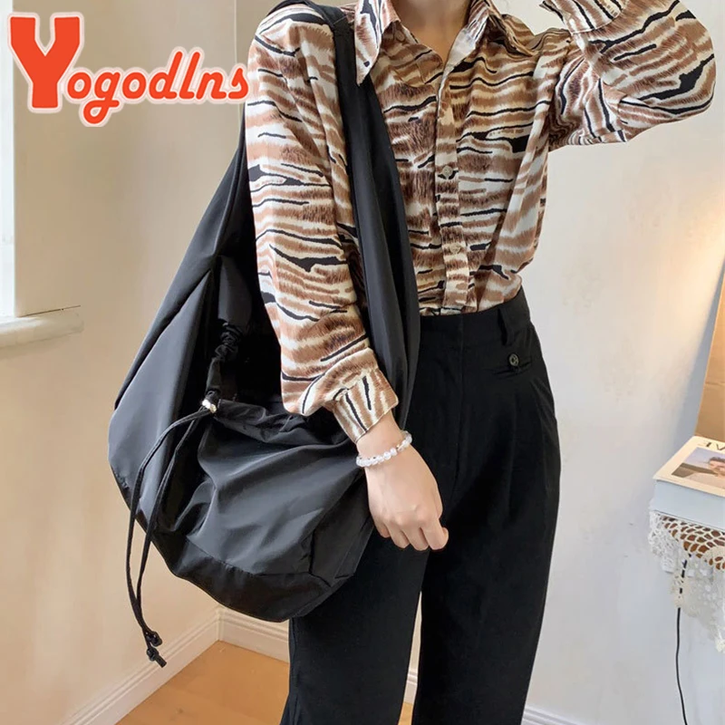 Yogodlns Large Capcaity Nylon Shoulder Bag Female Travel Light Tote Bag Casual Solid Color Crossbody Bag Designer Hobo Bag Purse