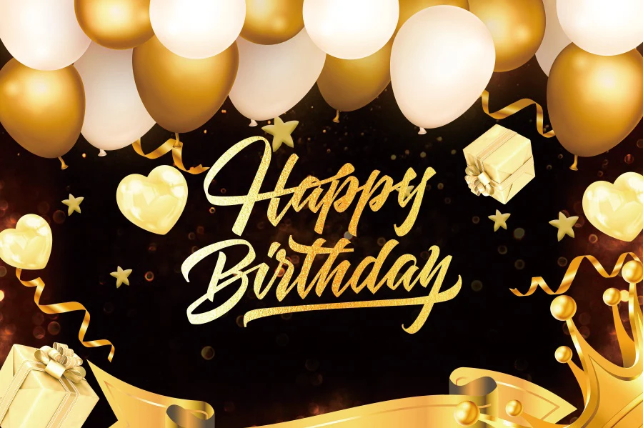 Golden Balloons Happy Birthday Photo Background Friends Party Family Photocall Poster Name Portrait Photography Backdrop Banner