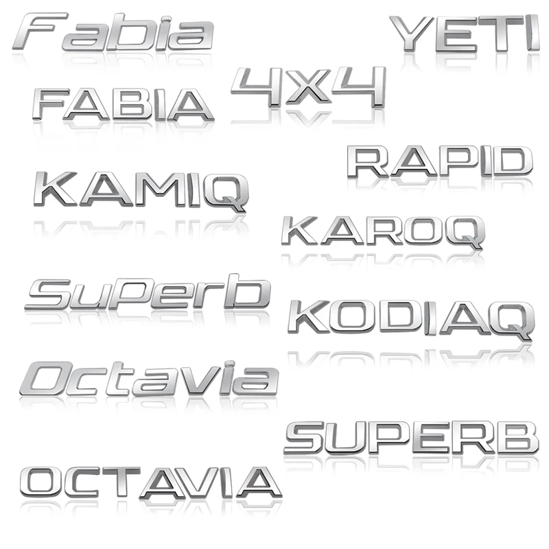 Bright silver Metal car Rear trunk Decals Emblem badge sticker For Skoda 4x4 Yeti Octavia Superb Fabia Kamiq Karoq Kodiaq Rapid