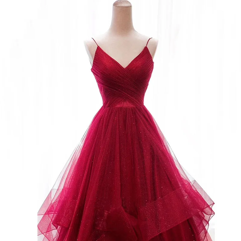 Vestido de noche rojo vino con tirantes finos, vestido ajustado para cena nupcial, brindis, sección ostentosa, banquete, graduación, personalizado