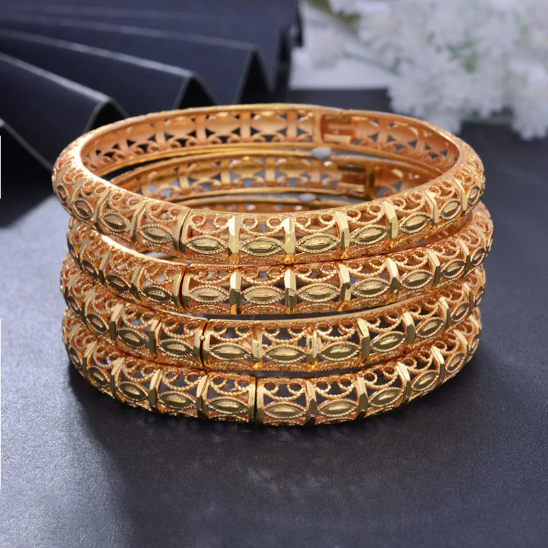 

Wando 24K African Gold Color Shiny Bangles for Women Girls Dubai Circle Bracelet Jewelry Ethiopian Bride Wedding Jewerly Gift